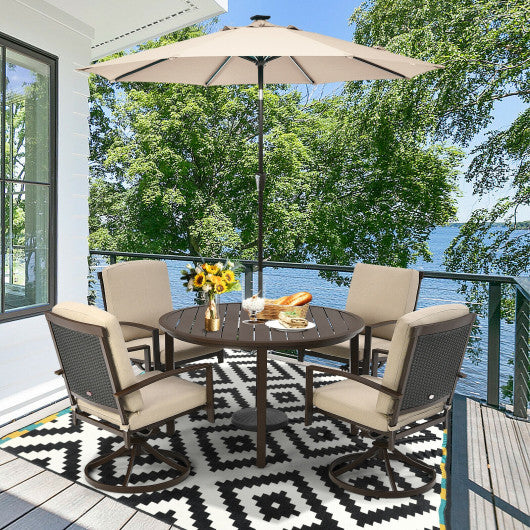 5 Piece Patio Rattan Dining Set Including Swivel Cushioned Chairs and Round Table-Beige
