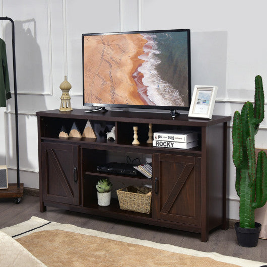 59 Inch TV Stand Media Center Console Cabinet with Barn Door for TV's 65 Inch-Coffee