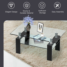 Load image into Gallery viewer, Rectangle Glass Coffee Table with Metal Legs for Living Room-Black
