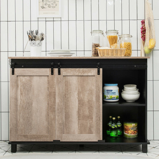 Kitchen Buffet Storage Cabinet with Sliding Barn Doors-Oak