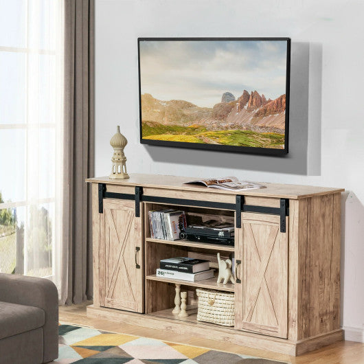 55 Inch Sliding Barn Door TV Stand Entertainment Media Console with Adjustable Shelf-Natural