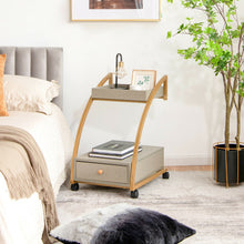 Load image into Gallery viewer, Modern Tray Top 4 Casters Rolling End Table with Storage Drawer-Gray
