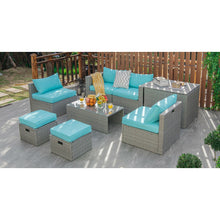 Load image into Gallery viewer, 8 Pieces Patio Rattan Furniture Set with Storage Waterproof Cover and Cushion-Turquoise
