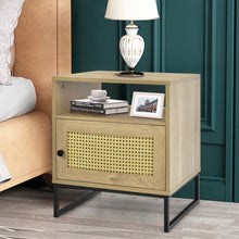 Load image into Gallery viewer, Wooden Side End Table with Cabinet and Rattan Decorated Door-Natural
