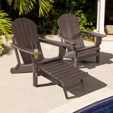 Load image into Gallery viewer, Patio All-Weather Folding Adirondack Chair with Pull-Out Ottoman-Brown
