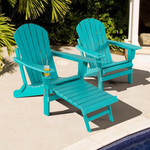 Load image into Gallery viewer, Patio All-Weather Folding Adirondack Chair with Pull-Out Ottoman-Turquoise

