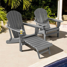 Load image into Gallery viewer, Patio All-Weather Folding Adirondack Chair with Pull-Out Ottoman-Gray

