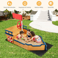 Load image into Gallery viewer, Kids Pirate Boat Wooden Sandbox Children Outdoor Playset
