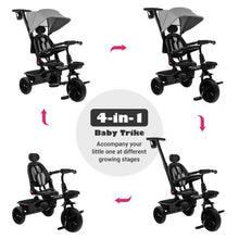 Load image into Gallery viewer, 4-in-1 Reversible Toddler Tricycle with Height Adjustable Push Handle-Gray
