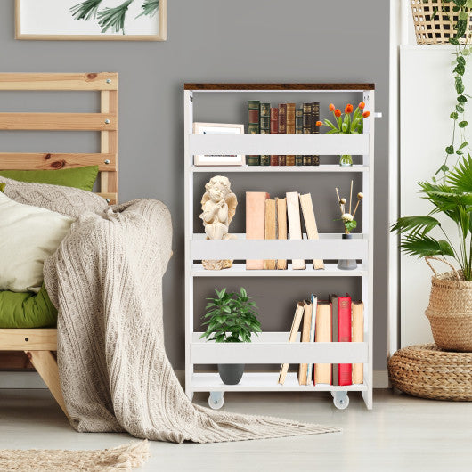 Rolling Kitchen Slim Storage Cart Mobile Shelving Organizer with Handle-White