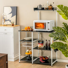 Load image into Gallery viewer, 4-tier Kitchen Baker's Rack with Basket and 5 Hooks-Black
