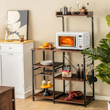 Load image into Gallery viewer, 4-tier Kitchen Baker's Rack with Basket and 5 Hooks-Dark Brown
