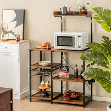 Load image into Gallery viewer, 4-tier Kitchen Baker's Rack with Basket and 5 Hooks-Rustic Brown
