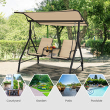 Load image into Gallery viewer, 2-Seat Outdoor Cushioned Porch Swing with Adjustable Canopy and Tempered Glass Table-Beige
