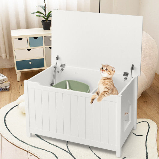 Wooden Cat Litter Box Enclosure with Top Opening Side Table Furniture-White