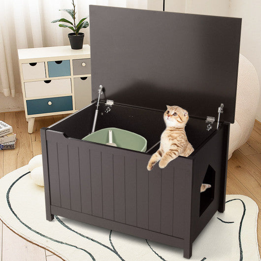 Wooden Cat Litter Box Enclosure with Top Opening Side Table Furniture-Coffee