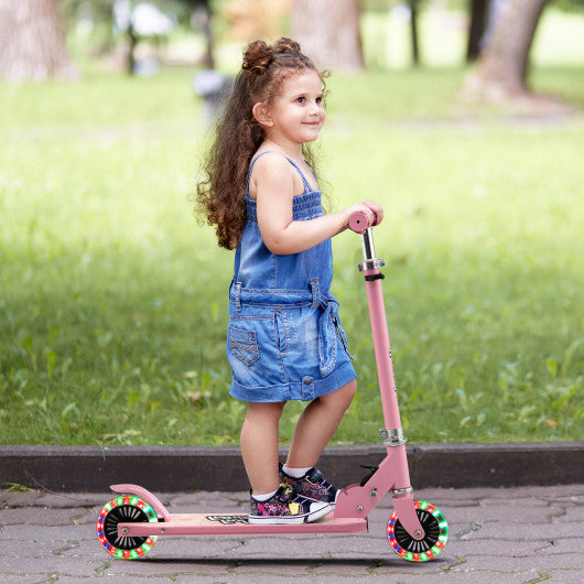 Folding Adjustable Height Kids Toy Kick Scooter with 2 Flashing Wheels-Pink