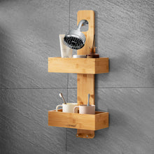 Load image into Gallery viewer, 2-Tier Bamboo Hanging Shower Caddy Bathroom Shelf with 2 Hooks-Natural
