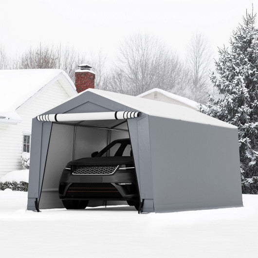 10 x 16 Feet Outdoor Portable Heavy Duty Carport Canopy Garage with Doors-Gray