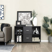 Load image into Gallery viewer, 2 Drawer Wood Mobile File Cabinet with 4 Open Compartments-Black
