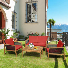 Load image into Gallery viewer, 4 Pieces Patio Rattan Furniture Set with Removable Cushions-Red
