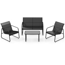 Load image into Gallery viewer, 4 Pieces Outdoor Conversation Set with Tempered Glass Coffee Table-Black

