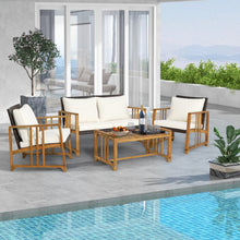 Load image into Gallery viewer, 4 Pieces Patio Rattan Conversation Set with Seat and Back Cushions-Off White
