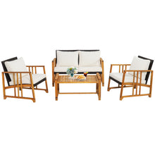Load image into Gallery viewer, 4 Pieces Patio Rattan Conversation Set with Seat and Back Cushions-Off White
