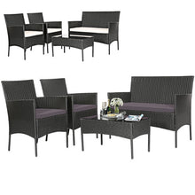 Load image into Gallery viewer, 4 Pieces Patio Rattan Cushioned Sofa Set with Tempered Glass Coffee Table-Gray &amp; Off White
