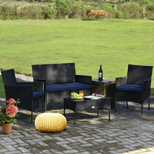 Load image into Gallery viewer, 4 Pieces Patio Rattan Cushioned Sofa Set with Tempered Glass Coffee Table-Navy and off White
