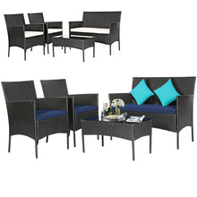 Load image into Gallery viewer, 4 Pieces Patio Rattan Cushioned Sofa Set with Tempered Glass Coffee Table-Navy and off White
