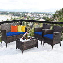 Load image into Gallery viewer, 4 Pieces Rattan Sofa Set with Glass Table and Comfortable Wicker for Outdoor Patio-Navy
