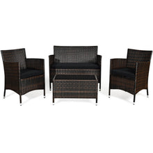 Load image into Gallery viewer, 4 Pieces Rattan Sofa Set with Glass Table and Comfortable Wicker for Outdoor Patio-Black
