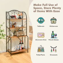 Load image into Gallery viewer, 4-Tier Industrial Kitchen Baker's Rack with Open Shelves and X-Bar-Rustic Brown
