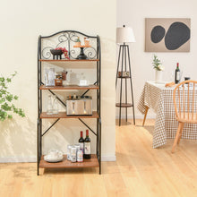Load image into Gallery viewer, 4-Tier Industrial Kitchen Baker's Rack with Open Shelves and X-Bar-Light Brown
