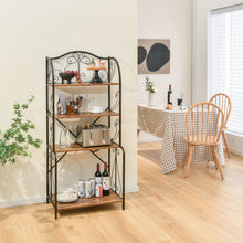 Load image into Gallery viewer, 4-Tier Industrial Kitchen Baker's Rack with Open Shelves and X-Bar-Rustic Brown
