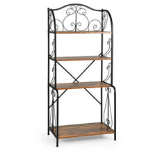 Load image into Gallery viewer, 4-Tier Industrial Kitchen Baker's Rack with Open Shelves and X-Bar-Rustic Brown
