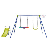 Load image into Gallery viewer, 4-in-1 Heavy-Duty Metal Playset with Slide and Basketball Hoop
