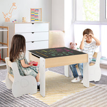 Load image into Gallery viewer, 4-in-1 Wooden Activity Kids Table and Chairs with Storage and Detachable Blackboard-White
