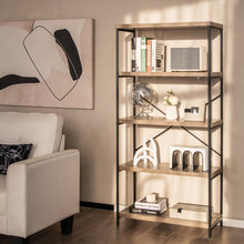 Load image into Gallery viewer, 5-Tier Industrial Bookshelf Display Storage Rack with Metal Frame-Gray

