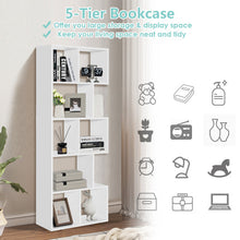 Load image into Gallery viewer, 5 Tiers 63 Inch Tall Geometric Wooden Bookshelf with 8 Display Shelves-White
