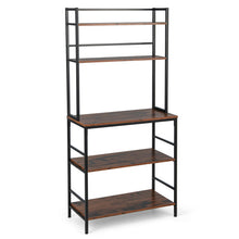 Load image into Gallery viewer, 5-Tier Kitchen Bakers Rack with Hutch and Open Shelves-Rustic Brown
