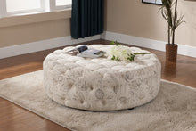 Load image into Gallery viewer, Baxton Studio Cardiff Beige Script Print Modern Tufted Ottoman
