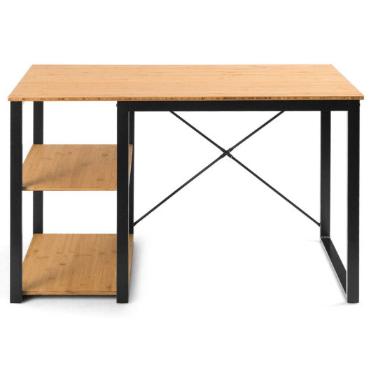 Computer Desk with Bamboo Top & 2 Storage Shelves-Steel Frame