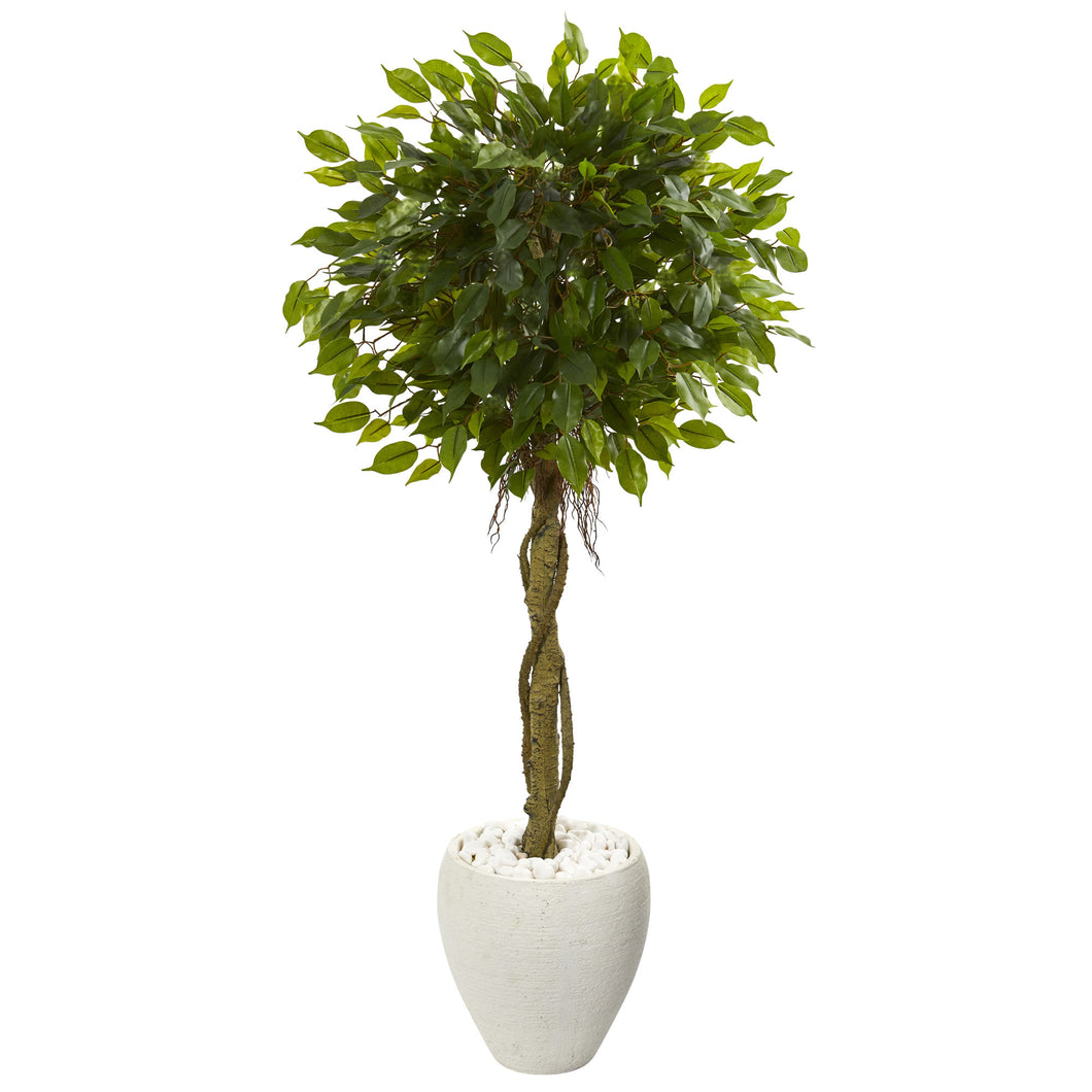 4.5'Ficus Artificial Tree in White Oval Planter UV Resistant (Indoor/Outdoor)