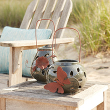Load image into Gallery viewer, Ceramic Lantern Candle Holder with Metal Leaf Accent (Set of 2)
