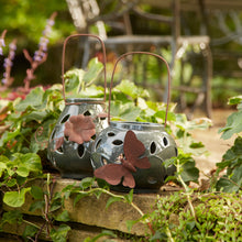 Load image into Gallery viewer, Ceramic Lantern Candle Holder with Metal Leaf Accent (Set of 2)
