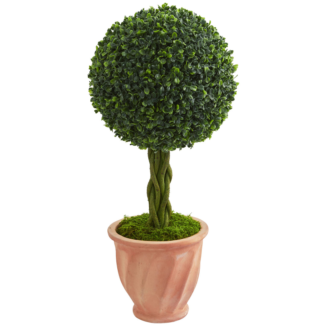 2'Boxwood Ball Topiary Artificial Tree in Terracotta Planter UV Resistant (Indoor/Outdoor)