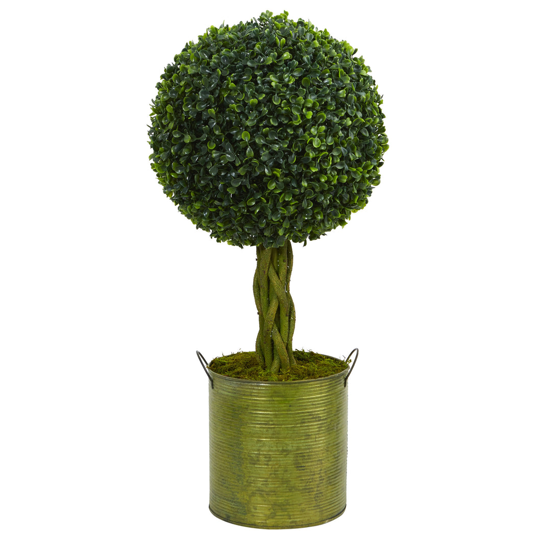 2'Boxwood Ball Topiary Artificial Tree in Green Tin UV Resistant (Indoor/Outdoor)