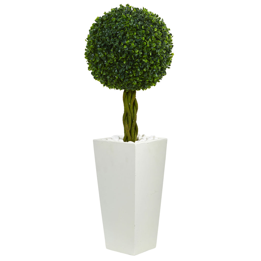 2.5'Boxwood Ball Topiary Artificial Tree in White Tower Planter UV Resistant (Indoor/Outdoor)